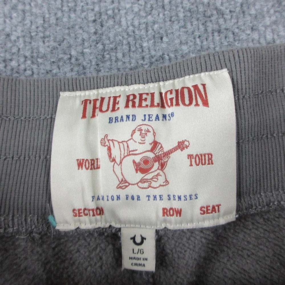 True Religion Sweatpants Mens L Gray Elastic Waist Drawstring Pockets‎ Logo